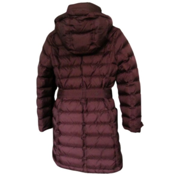 BURBERRY BRIT WINTERLEIGH BORDEAUX BURGUNDY DOWN PUFFER MID LENGTH COAT XS-S - Picture 2 of 11